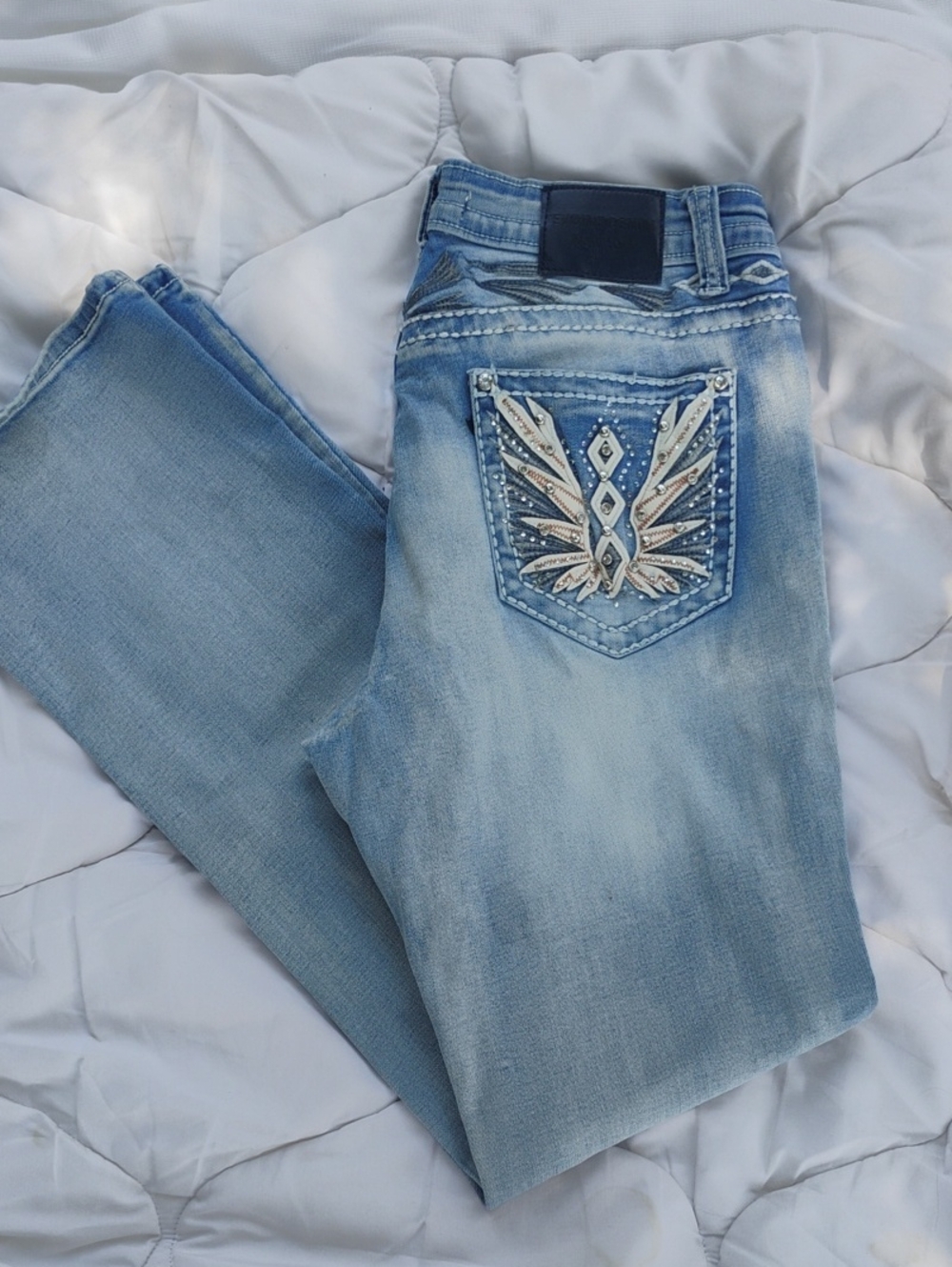Light Wash Embellished Boot Cut Jeans for Women
